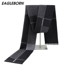 Мужской черный шарф, модный клетчатый серый зимний кашемировый шарф, шарф с кисточками, теплый шейный платок для папы, одеяло из кашемира