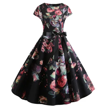 

Hot Selling Europe and America Retro Hepburn Wind Digital Printing Big Skirt Waist Hugging Long Skirts Dress Women's