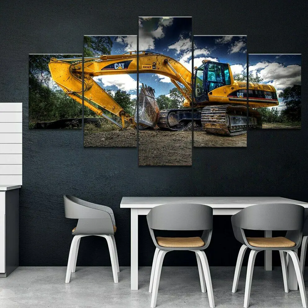 

No Framed 5 pieces Excavator construction equipment Home Decor Modular Pictures Modern Canvas Paintings Printed Posters Wall Art