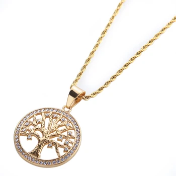 

AGLOVER Tree Of Life Pendant Necklace Full Ice Zircon For Women Men's Hip Hop Charm Necklace Jewelry Gift With Cuba Rope Chain
