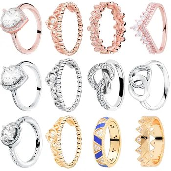 

2020 New 925 Sterling Silver Princess Tiara Crown Heart Rings For Women Engagement Jewelry Anniversary