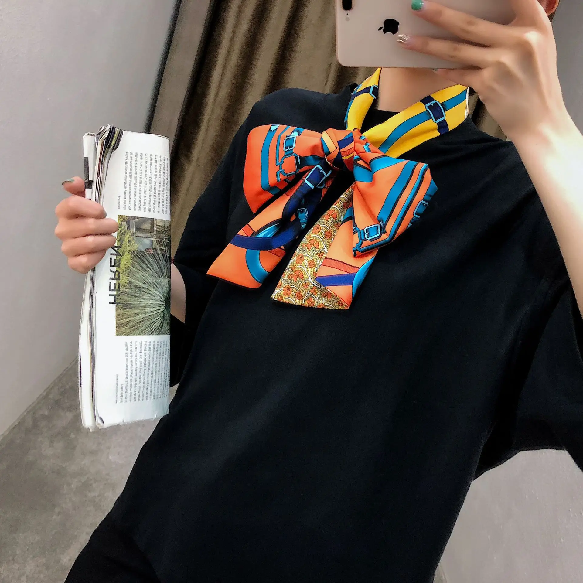 New Design Double-deck Twill Belt Chain Women Long Silk Scarf Fashion Neckerchief Silk Scarves Head Scarf Handkerchief