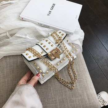 

Fashion all-match 2020 trendy ladies transparent messenger shoulder bag rivet women bag