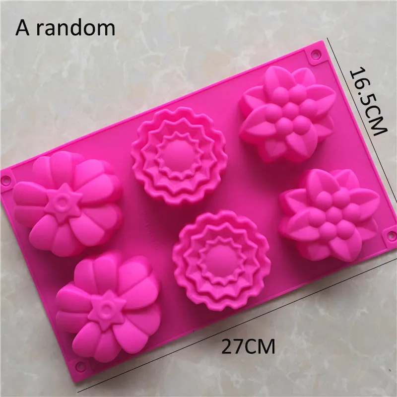 A random Форма цветка Маффин форма для выпечки Луна аксессуары для выпечки Силиконовые многофункциональные 6 полостей Мыло Плесень нетоксичные DIY ручной работы - Цвет: A random