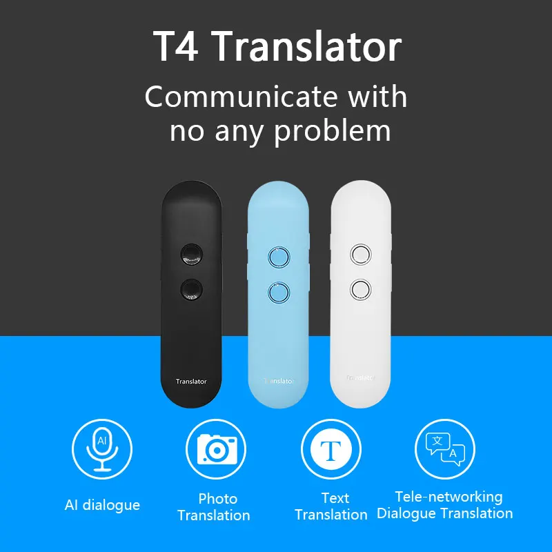 

T4 Portable Mini Smart Multi-Language Translator Support 42 Languages Two-Way Real Time Intercom Voice Translator 4 Color Option