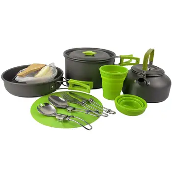 

Camping Cookware Kit Outdoor Aluminum Cooking Set Water Kettle Pan Pot Travelling Hiking Picnic BBQ Tableware Equipment