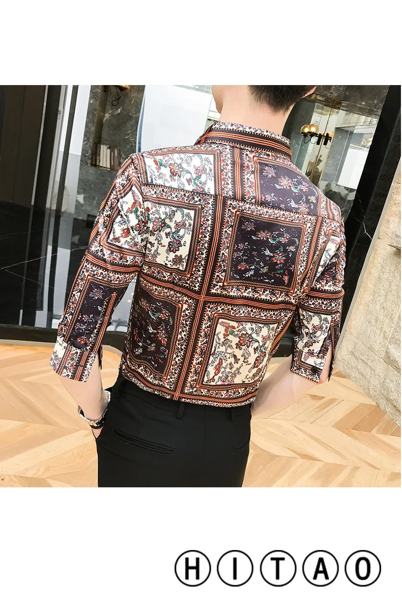 Роскошная мужская рубашка с принтом, короткий рукав, Camisa Masculina, облегающие повседневные рубашки, новинка, вечерние рубашки для ночного клуба
