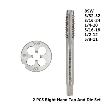 

2pcs BSW 5/32-32 3/16-24 1/4-20 5/16-18 1/2-12 5/8-11 Right Hand Tap And Die Set For Metal/Wood HSS Screw Tap Round Die