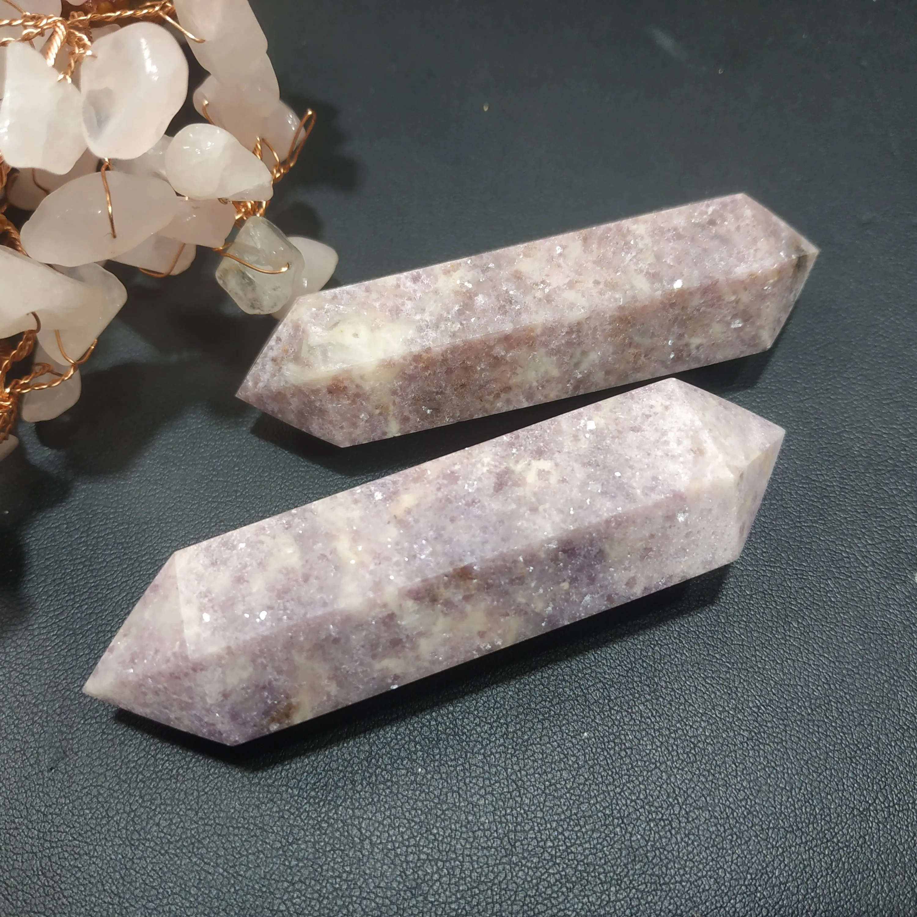 Натуральный прозрачный кристалл Lepidolite башня кристалл кварца лечебные точки