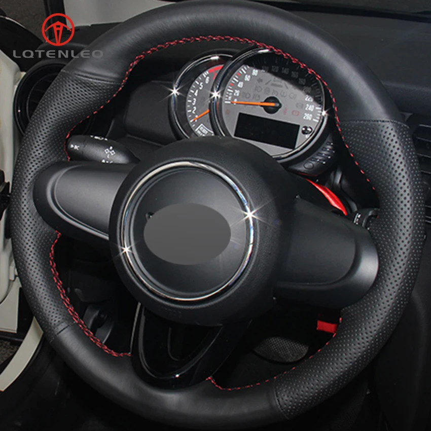 LQTENLEO DIY Ручная сшитая крышка рулевого колеса автомобиля черная натуральная кожа для Mini Coupe
