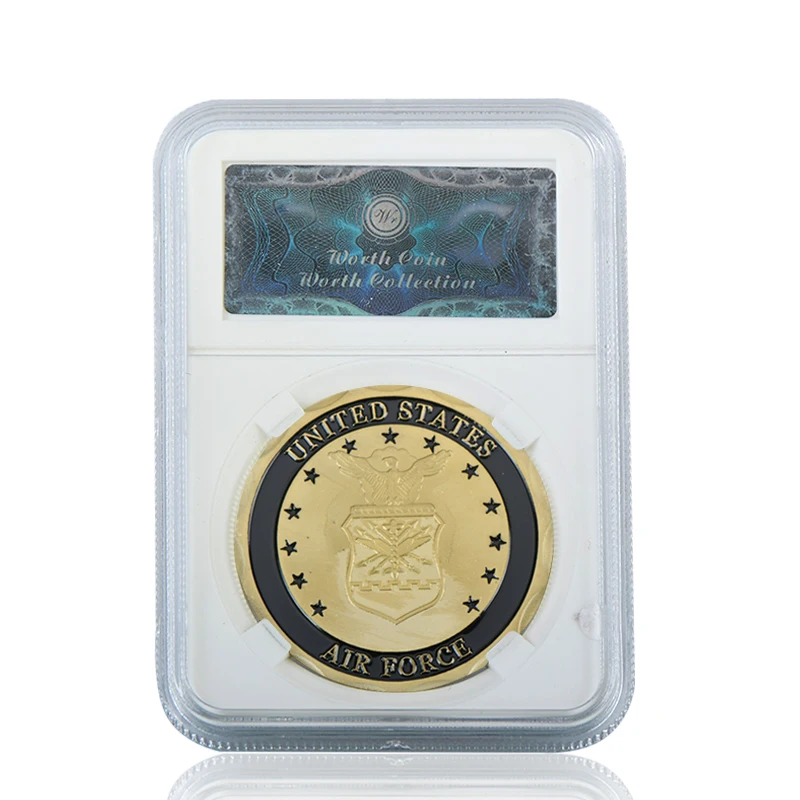 WR армия США Военные позолоченные монеты коллекционные с монетницей Air Force темно-синяя сувенирная монета подарок для мужчин дропшиппинг - Цвет: coin 2 with case