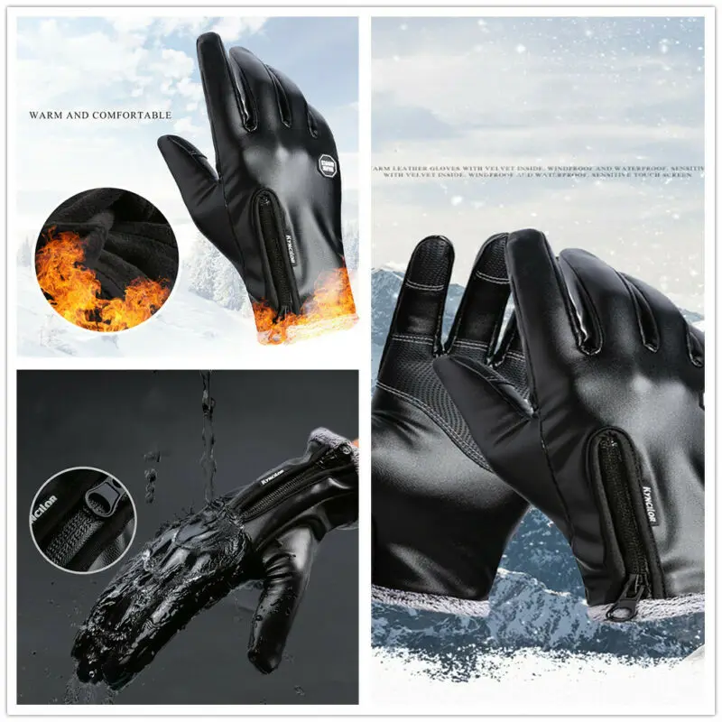 Winter Arrival Mens Super Thermal Fleece Lined Driving Gloves Winter Touch Screen Leather Xmas Gift
