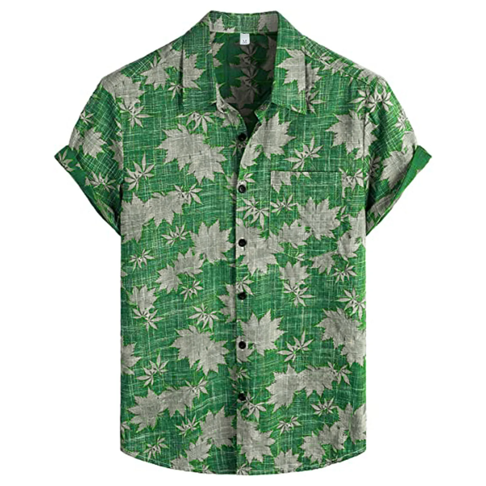 Maple Leaf Printed Hawaiian Cotton Linen Shirt Men's Summer Pure Hemp Short Sleeves Harajuku Large Tops Male Clothing | Мужская