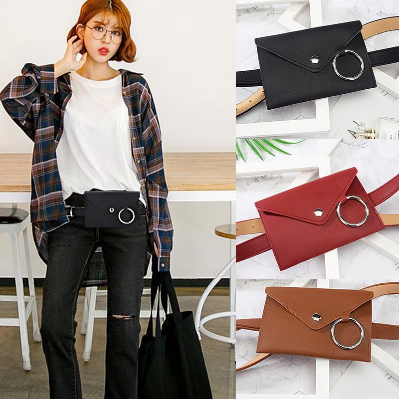 

1 Pcs Fanny Pack Women Belt Bag PU Leather Waist Bags Ring Decor Adjustable Purse Bag MUG88