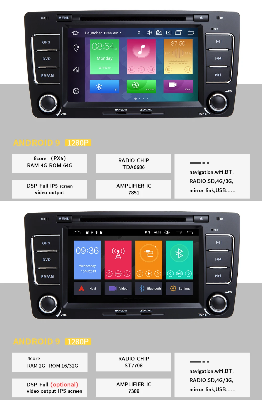 Ips DSP Авторадио 2 Din Android 9,0 Автомобильный gps навигатор для Skoda Octavia 2 3 A 5 A5 Yeti 2009-2013 Мультимедиа DVD плеер стерео