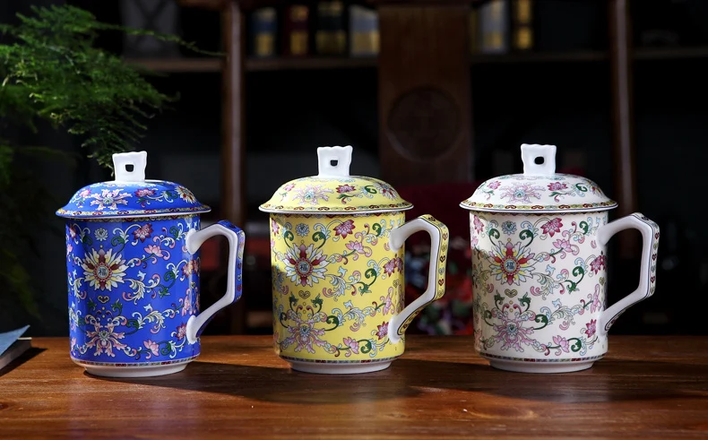 Jingdezhen кофейная кружка 500 мл эмаль костяного фарфора чайные кружки с крышкой набор чашка для кофе мастер чашки для воды керамическая посуда для чая Рождественский подарок