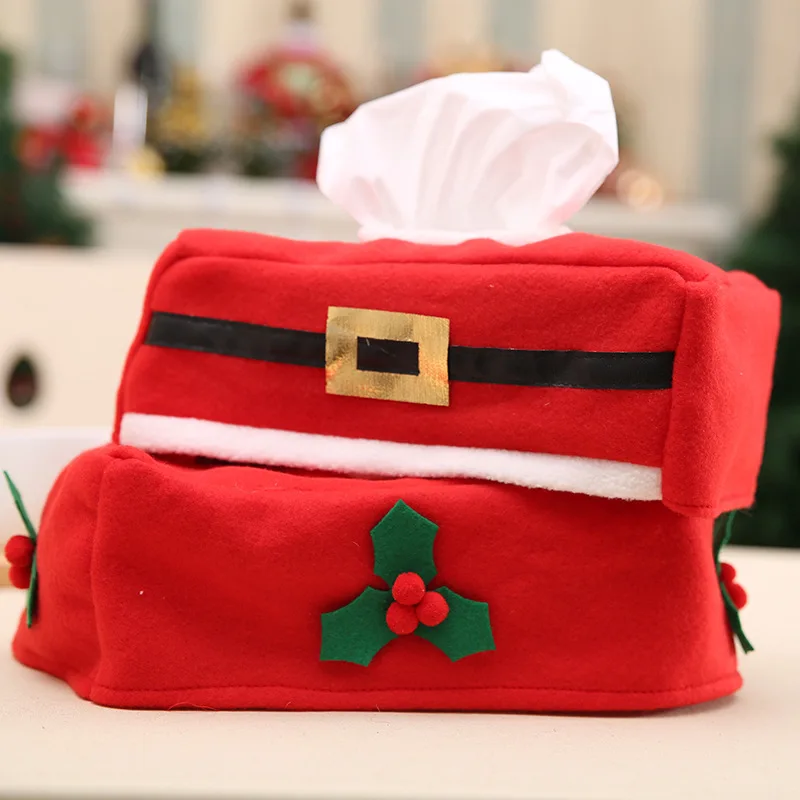 

New Belt/Clover Pattern Merry Christmas Tissue Box Cover Christmas Home Decoration Creative Napkin Holder 2 Styles for Choice