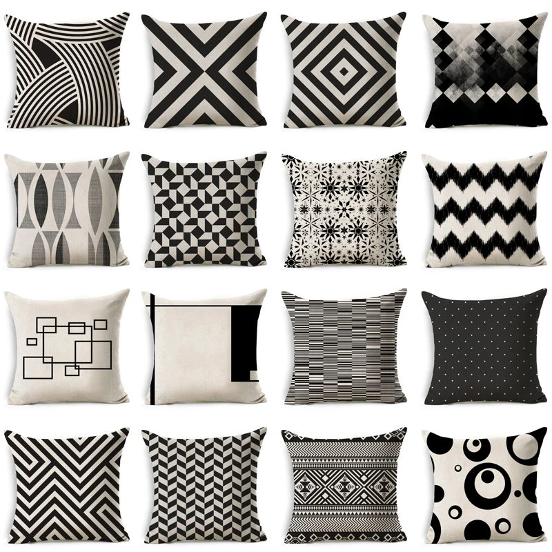 

Black White Geometric Pattern Cotton Linen Throw Pillow Cushion Cover Car Home Sofa Bed Decorative Pillowcase Funda Cojin 40198