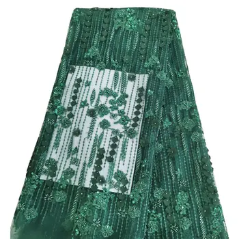 

Green Color Exquisite High Class African Beaded Embroidery Handmade 3D Flower Rhinestones Lace Fabric Tulle Mesh For Lady Dress