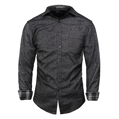 GustOmerD брендовая качественная Хлопковая мужская приталенная флисовая рубашка с длинным рукавом, повседневные зимние плотные мужские рубашки с карманами - Цвет: Dark grey