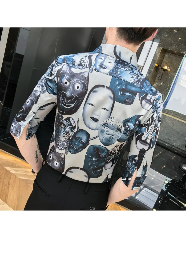 Модная мужская рубашка с принтом, Camisa Masculina, облегающие повседневные рубашки, летние мужские Клубные уличные рубашки, Chemise Homme