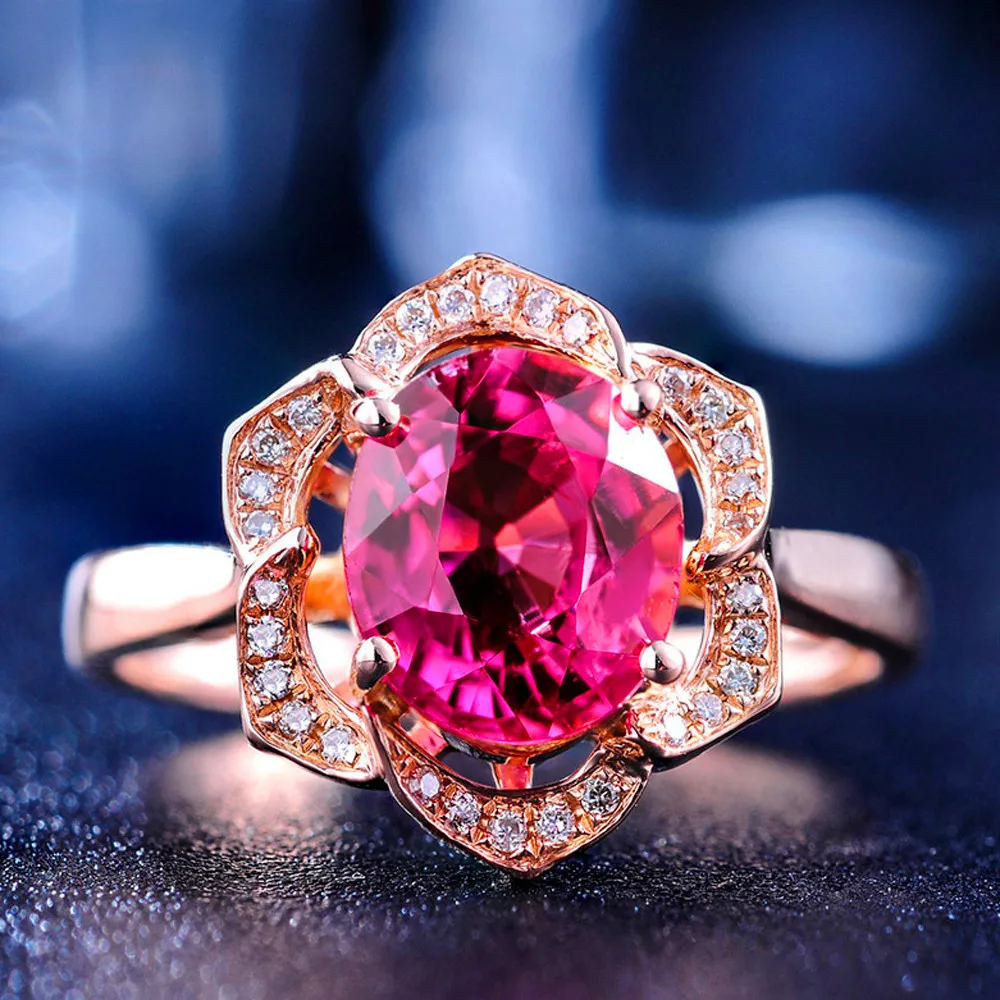 Очаровательное женское овальное цветочное кольцо с красным камнем, уникальный стиль, розовое золото, кольцо на палец, винтажные Свадебные вечерние кольца для невесты