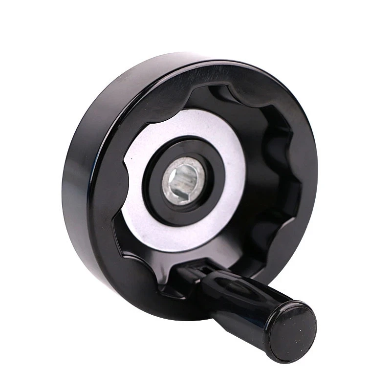 Folding Revolving Handle Inside Ripple Hand Wheel Black 125mm Diameter