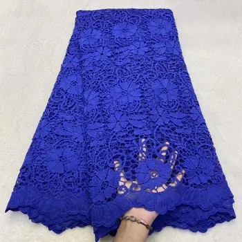 

royal blue african cord lace water soluble fabric high quality embroidery nigerian guipure laces fabrics 5 yards/pcs for sewing