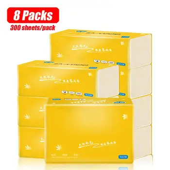 

8 Packs Bamboo Pulp Facial Tissues 3 layers Eco-Friendly Recycled Paper Home Use Soft Dinner Napkins (300pcs/pack) Toilet Paper