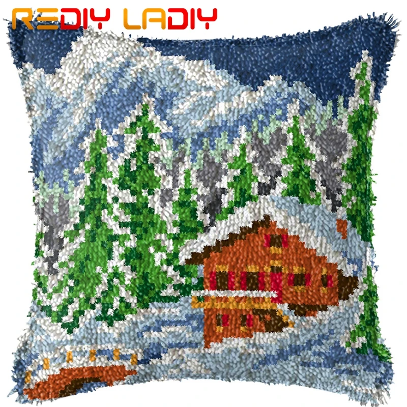 Latch Hook Kit Make Your Own Cushion Snow Scenery Preprinted Canvas
