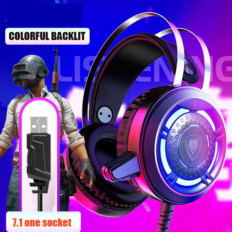 1 PLUG BLACK A Игровые проводные наушники бас стерео USB Профессиональные металлические игровые наушники с микрофоном с подсветкой светодиодный Шумоподавление для ПК ноутбука - Цвет: 1 PLUG BLACK A