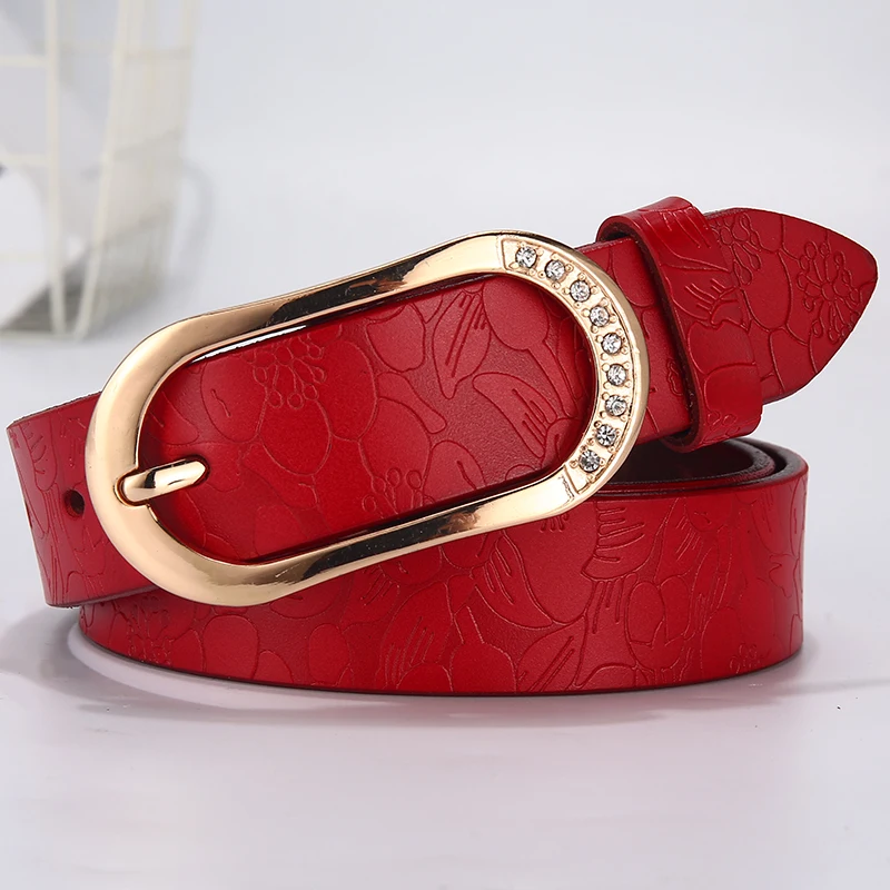 FR040-red Женский пояс с пряжкой, кожаные ремни для джинсов, Модный женский поясной ремень из воловьей кожи высокого качества, дизайнерский ремень - Цвет: FR040-red
