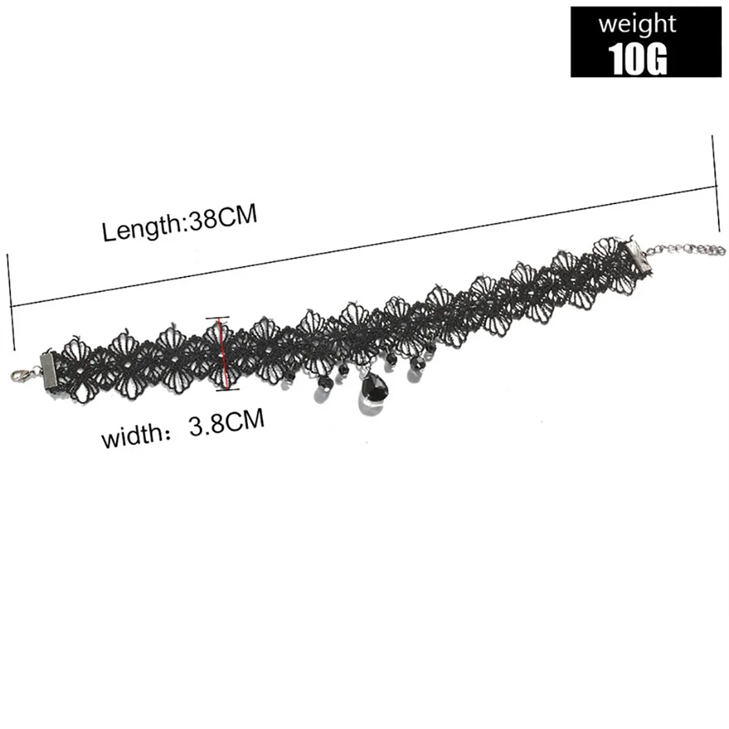 Панк Новая мода женское черное кружево и бусины колье кулон воротник стимпанк стиль Готический воротник ожерелье подарок