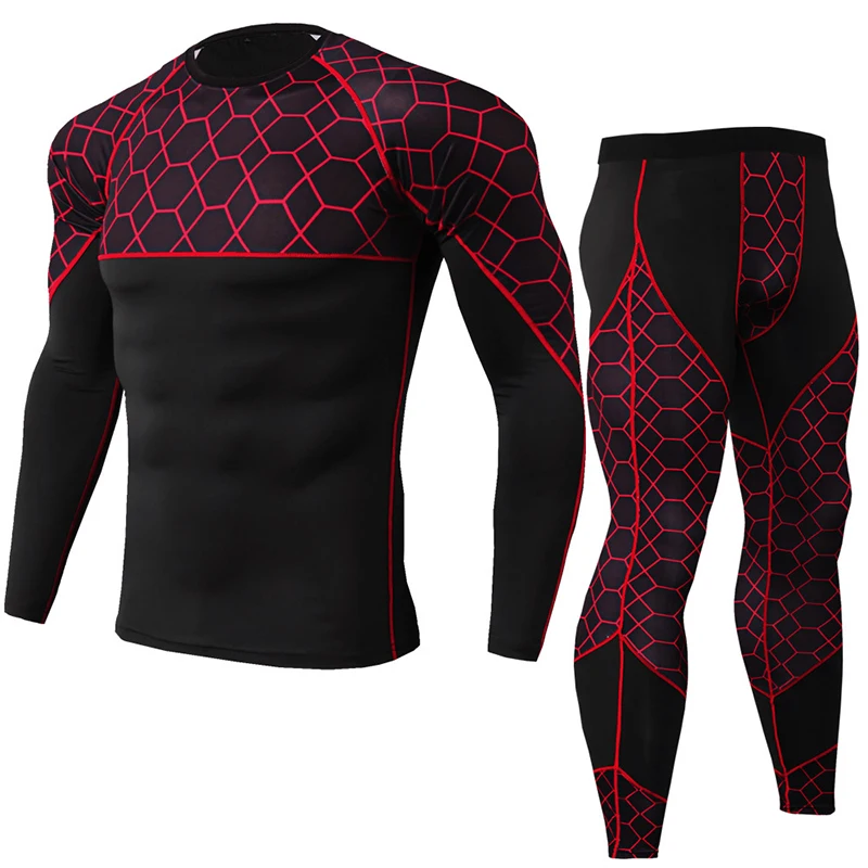 

Mens Sport Running Set Compression T-Shirt + Pants Skin-Tight Long Sleeves Fitness Training Clothes Gym Yoga Suits Tops Leggings