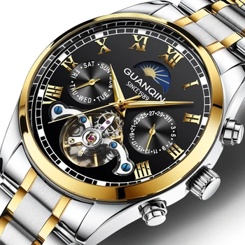 

2020 men's mechanical watch automatic hollow tourbillon waterproof luminous rust steel or leather belt men's watch dual calendar