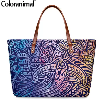 

Coloranimal Tribal Design Tote Handbag for Women Tribal Polynesian Pattern Lady Shoulder Bag Large Capacity Handbag Hot Sale