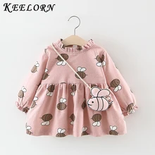 Keelorn/ г. Ограниченное предложение, новое платье для малышей с рисунком платья с длинными рукавами для девочек в Корейском стиле детская зимняя бархатная одежда с сумочкой
