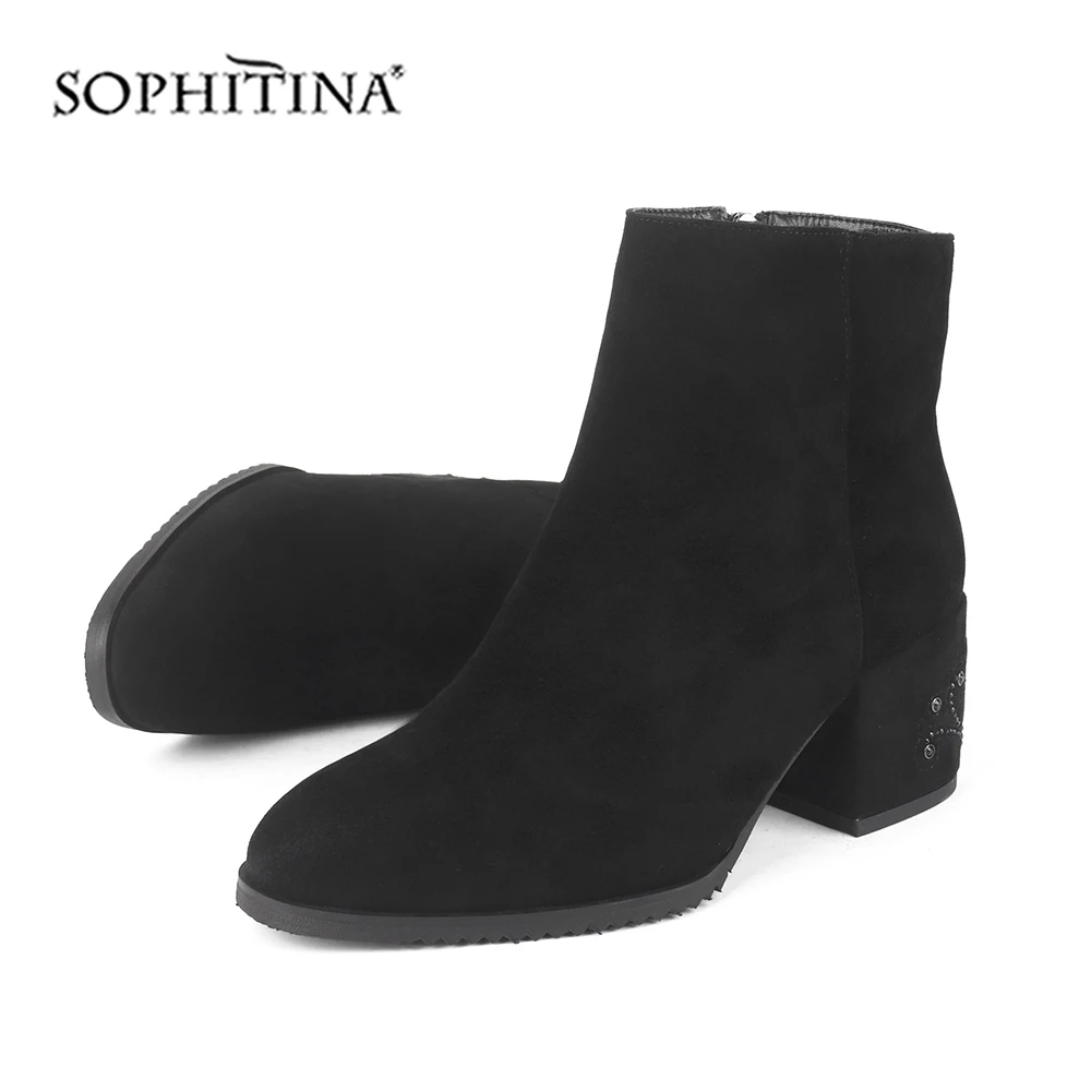SOPHITINA/удобные сапоги на квадратном каблуке; теплые модные дизайнерские замшевые сапоги ручной работы с круглым носком и цветочным узором; новые женские сапоги; PC209