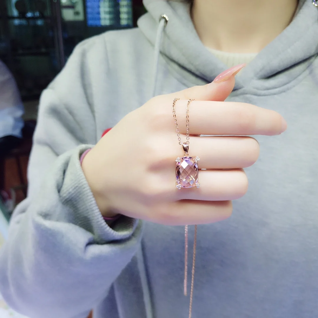 A406 모가 나이트 펜던트 파인 주얼리, 18K 골드 주얼리 100% 천연 핑크 모가 나이트 9.8ct 다이아몬드 여성용 펜던트 목걸이