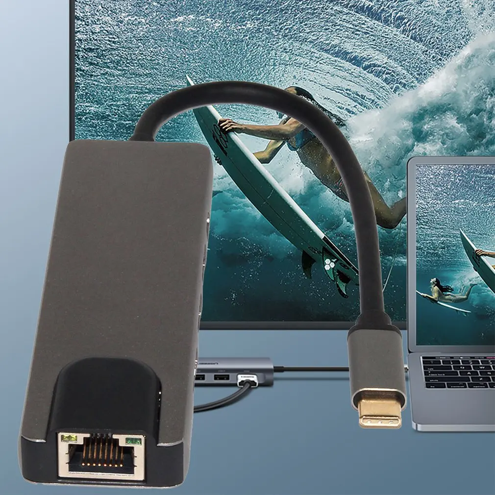 5 в 1 usb type C концентратор Hdmi 4K USB C концентратор для Gigabit Ethernet Rj45 Lan адаптер для Mac book Pro Thunderbolt 3 USB-C зарядное устройство