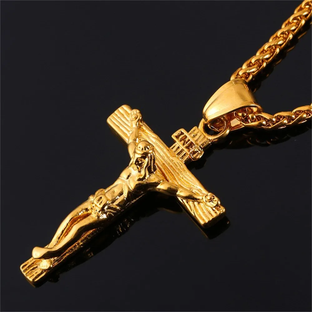 Fashion Stainless Steel Chains Jesus Cross Pendant Necklace Women Pendants Necklace Men Christian Jewelry Gold Silver Dad Gifts