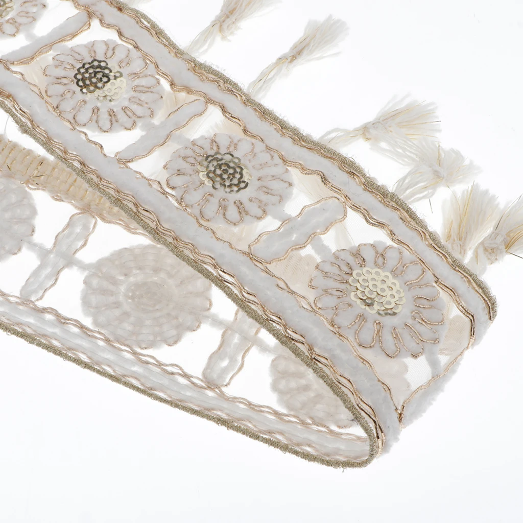 1 Yard Tassels Sequins Ribbon Band 5cm Wide Lace Sewing Trim for DIY Craft Decor