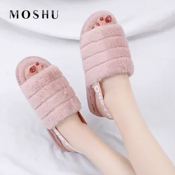 

Winter Fluffy Slippers Women Faux Fur House Slippers Ladies Slides Home Indoor Shoes Flat Sandals Pantoffels Dames Zapatos Mujer