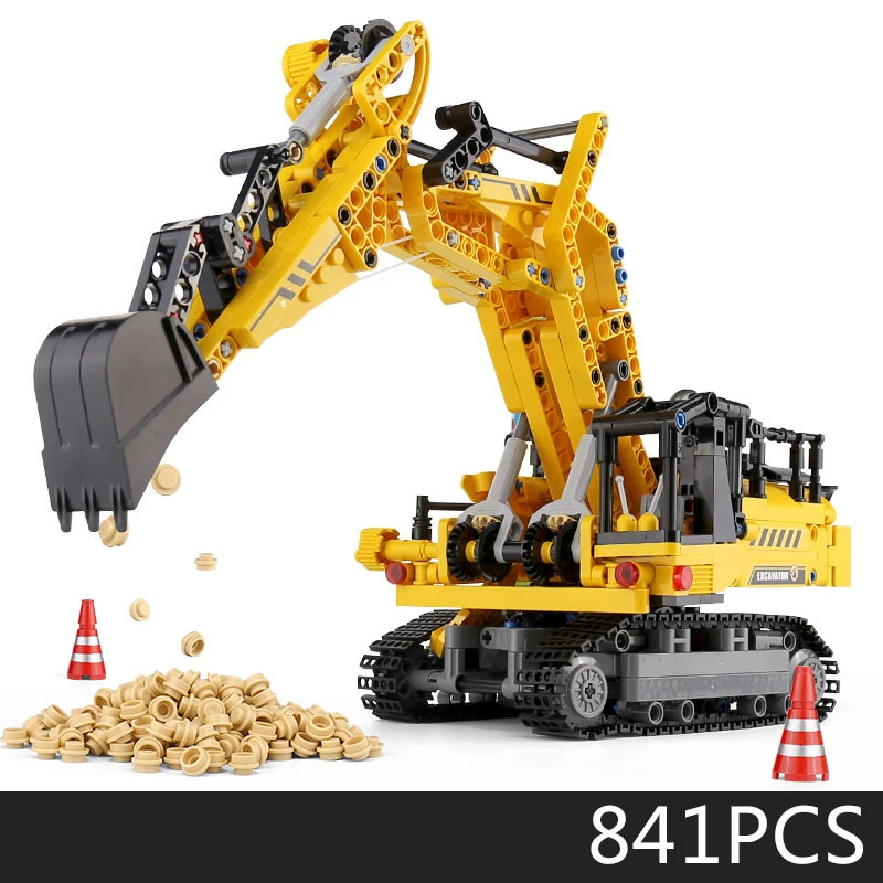 

841pcs 701802 City engineer excavator truck DIY Technic Set Building Blocks Bricks Kids Toys Compatible With Lego 8043