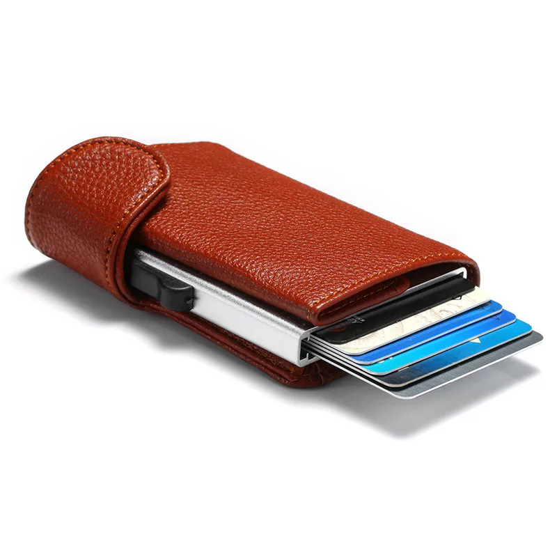 BISI GORO Rfid кошельки для карт, мужские кошельки, сумка для денег, Мужской винтажный черный короткий кошелек, маленькие тонкие кошельки, водонепроницаемый держатель для карт - Цвет: Brown BSD03