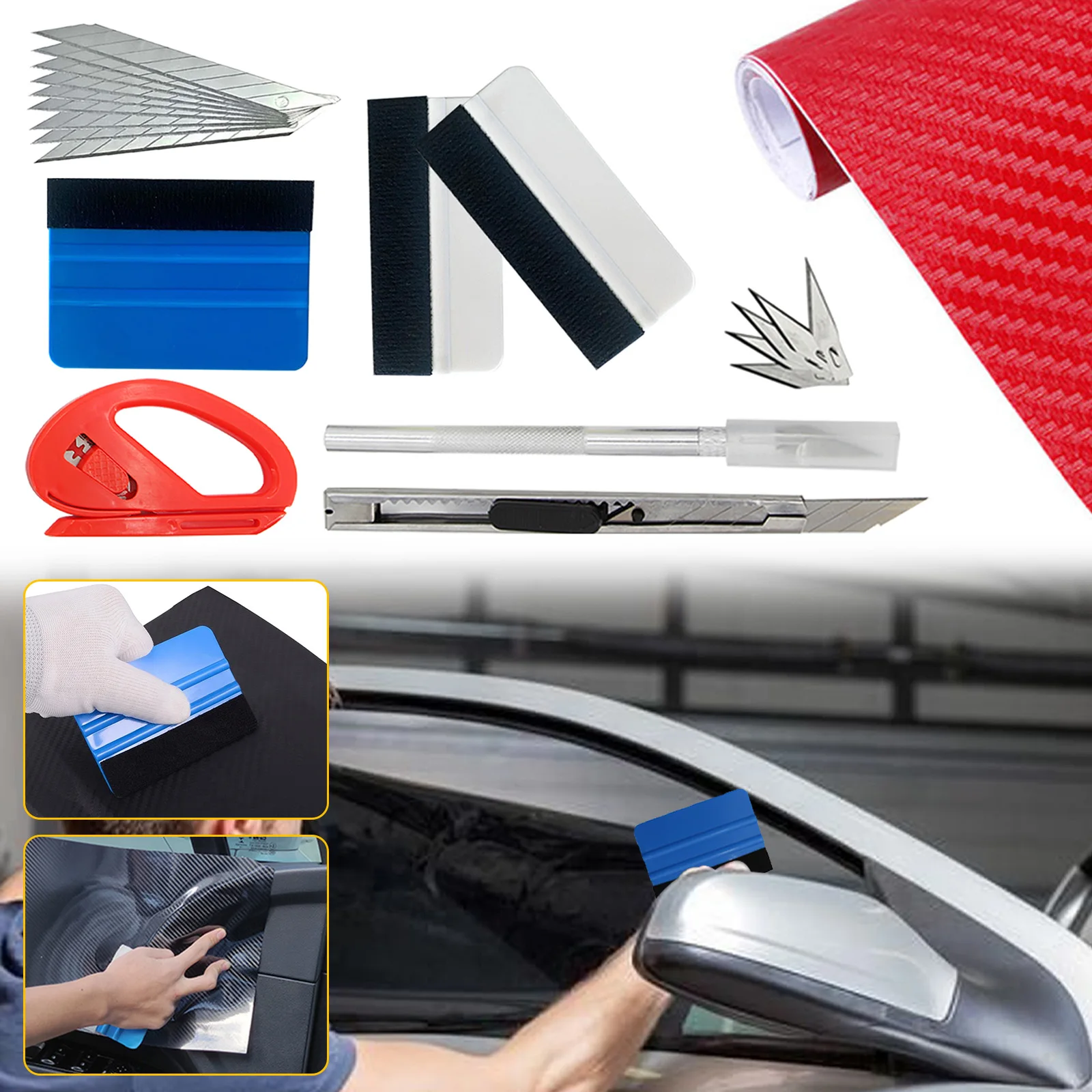 8pcs Car Window Tint Tools Kit Vehicle Glass Protective Film Installing Scrapers Felt Cutter