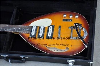 

free shipping red\sunset\wood electric guitar with semi-hollow oval body,SSS pickups,maple neck,tremolo bridge