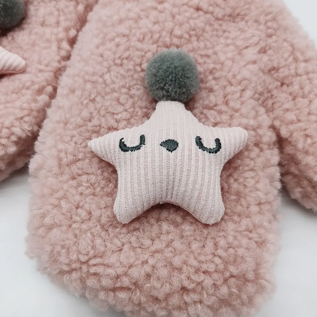 Winter Women Gloves Halter Total Warm Plush Casual Female Gloves Finger Stars Top Cashmere Cartoon Print Cute Gloves