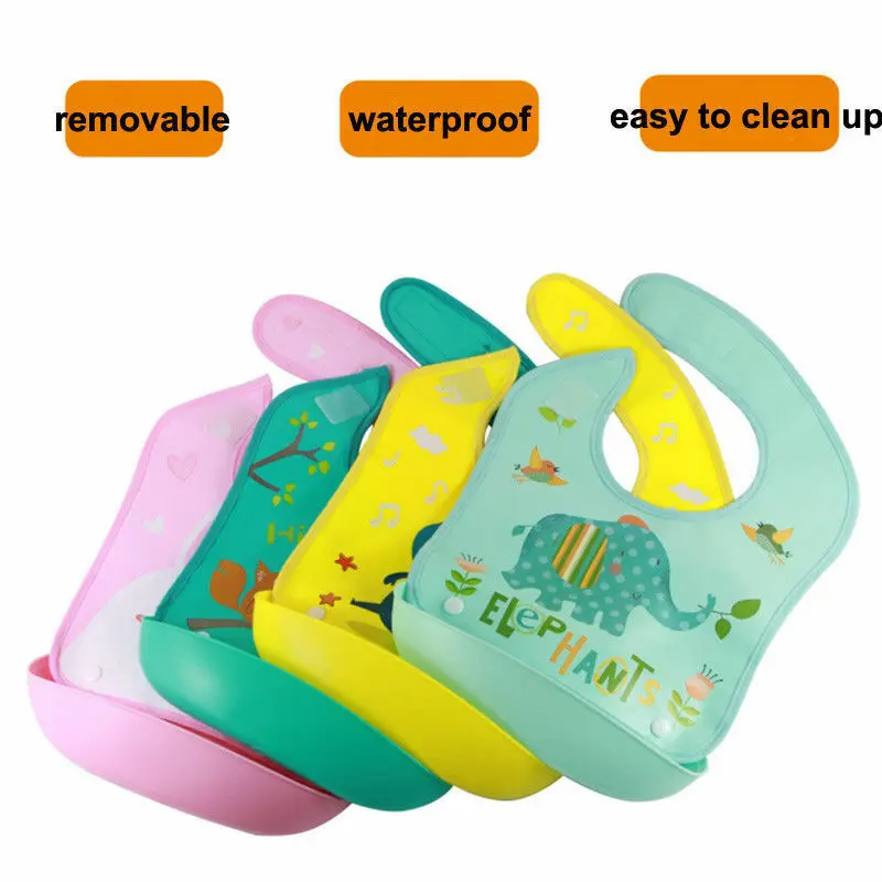 

FOCUSNORM Baby Infant Boys Girls Silicone Waterproof Bib Feeding Eating Cute baby Washable Roll Up Crumb Catcher bib