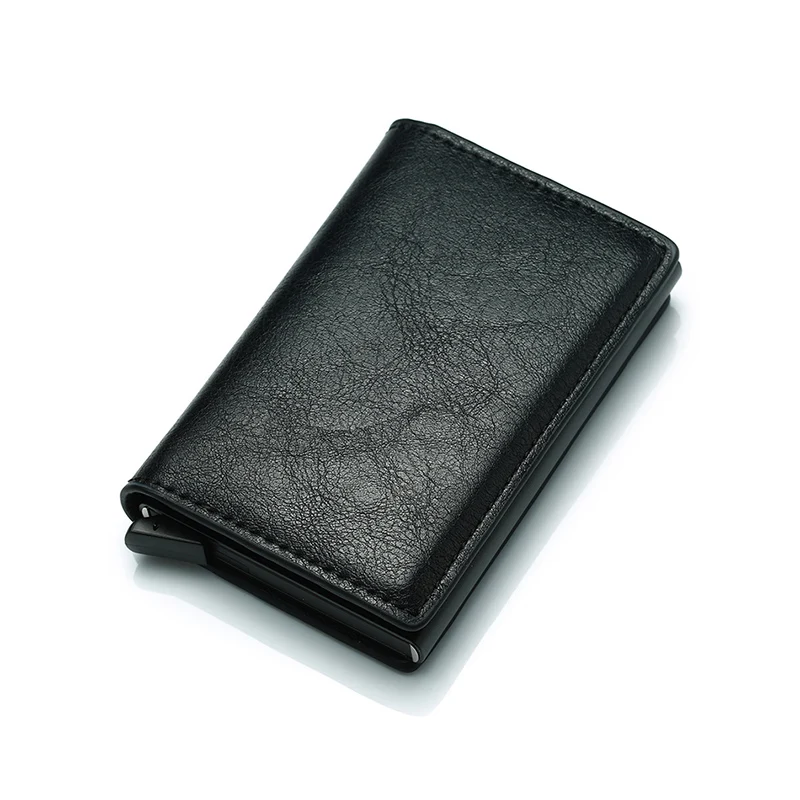 Black DIENQI Rfid держатель для карт, мужские кошельки, сумка для денег, Мужской винтажный черный короткий кошелек, маленькие кожаные тонкие кошельки, Мини кошельки, тонкие - Цвет: Black